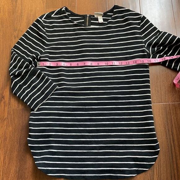Merona | Black & White Striped 3/4 Sleeve Boatneck Top, Size Small - Picture 12 of 13